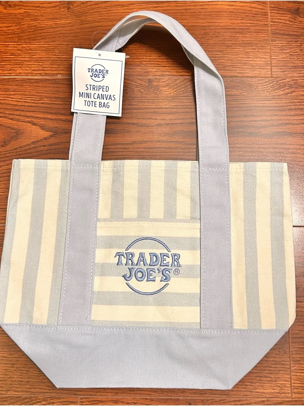 Trader Joe's Striped Mini Canvas Tote Bag - Sky Blue